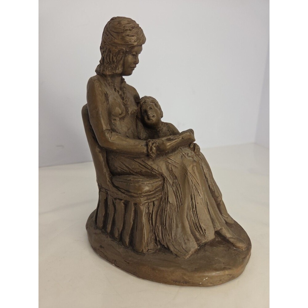 Realism Vintage Bronze Cast Mother Reading To Child 1976 Statue By Doreen Kern